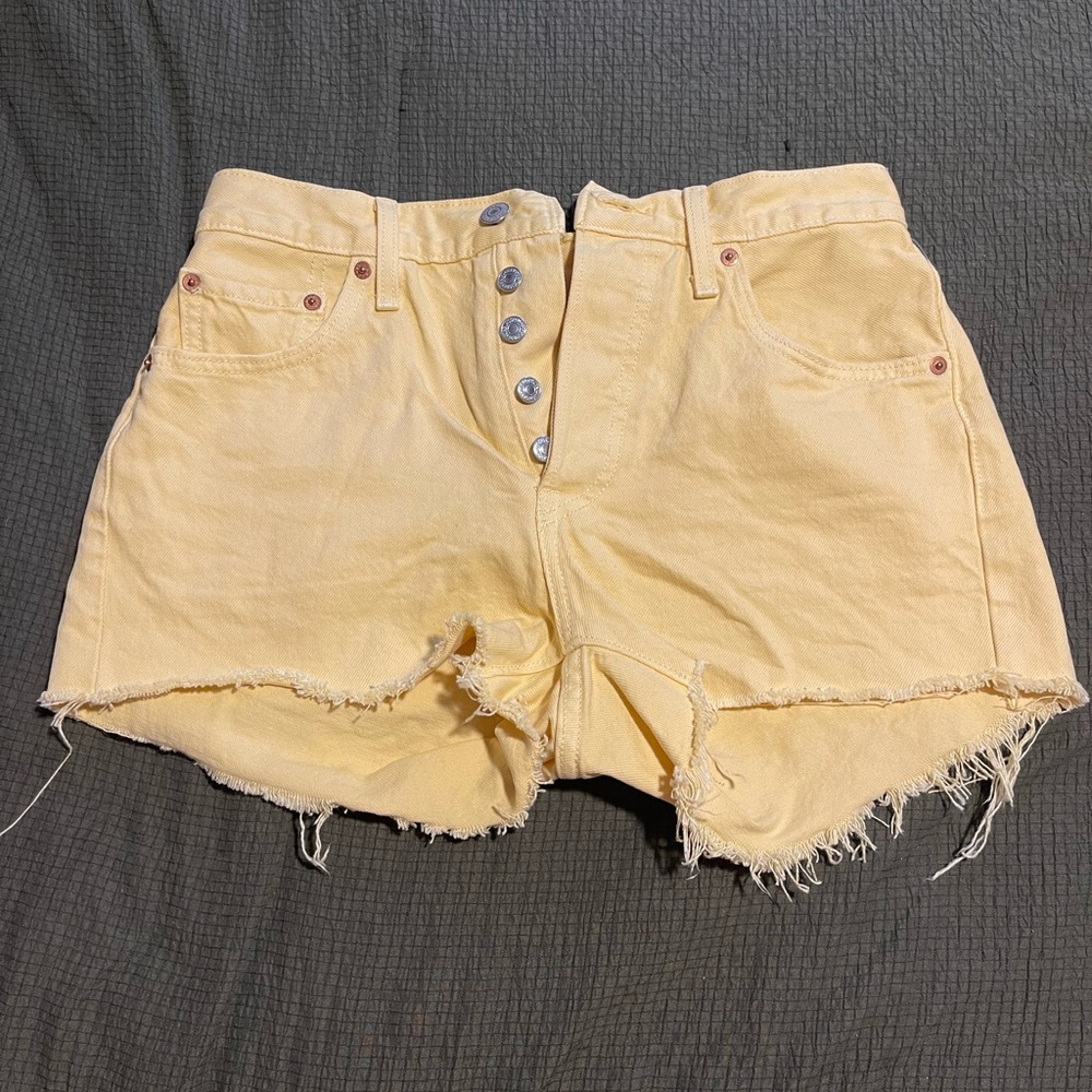 Levi's Yellow High Waist Shorts Distressed